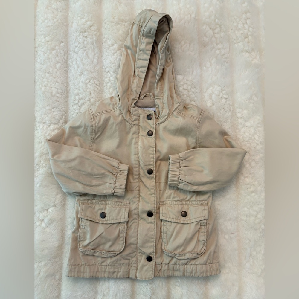 Toddler girl twill beige Tan Hooded Jacket - Picture 1 of 5